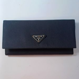Prada Nylon long Wallet Black Double snap.
